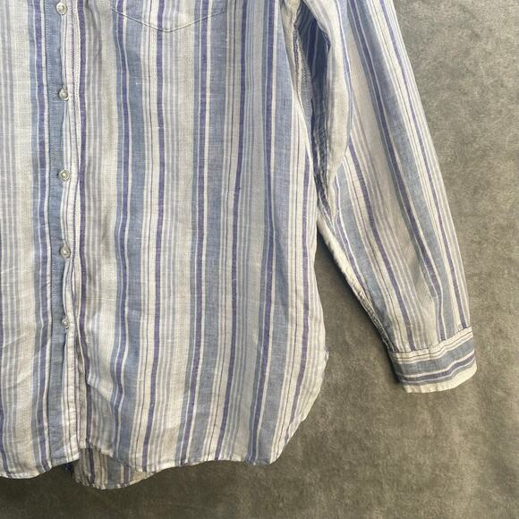 LL Bean Top Large Linen Button Down Long Sleeve Striped Shirt Coastal Relaxed - Picture 8 of 15